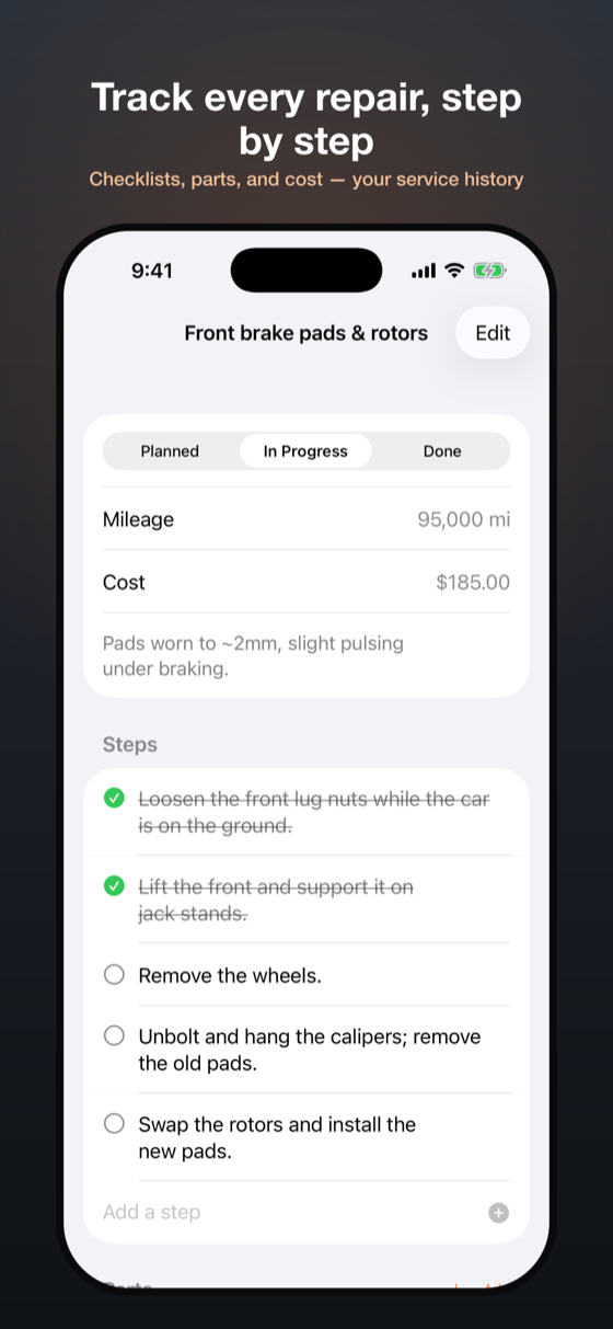 Track every repair step by step